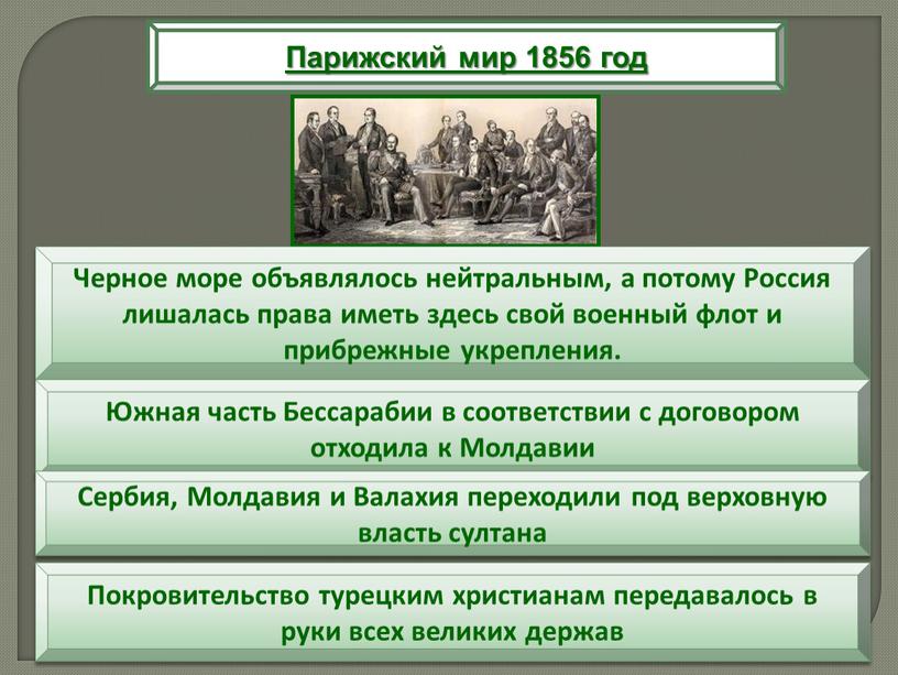 Парижский мир 1856 год Черное море объявлялось нейтральным, а потому