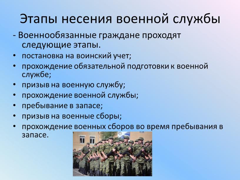 Этапы несения военной службы -