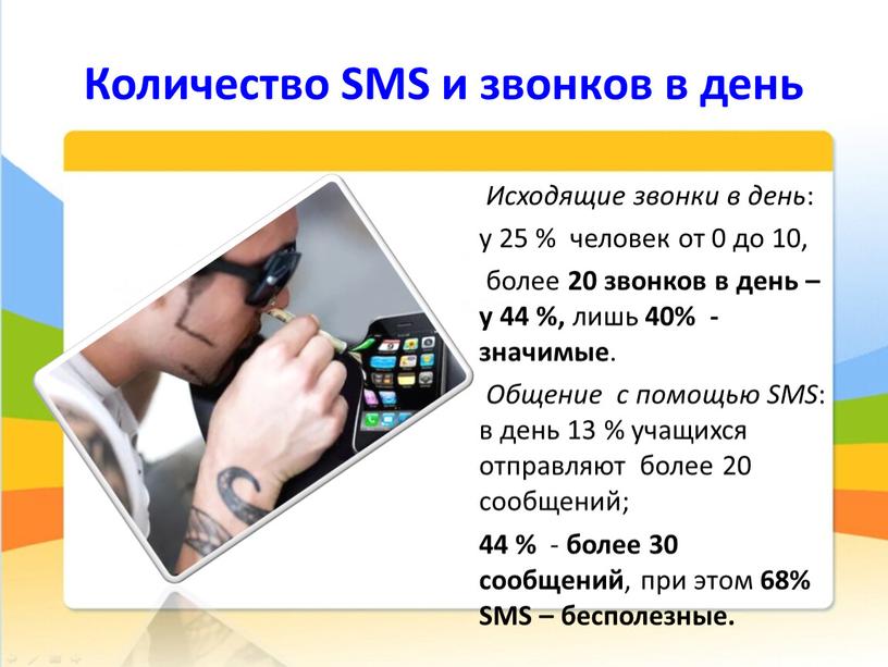 Количество SMS и звонков в день