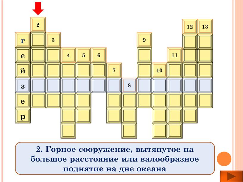 Горное сооружение, вытянутое на большое расстояние или валообразное поднятие на дне океана