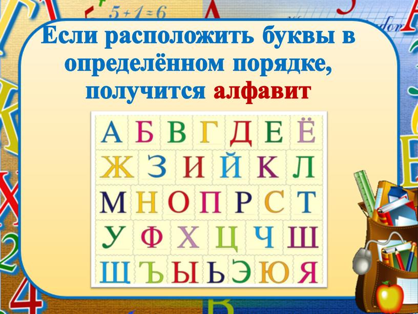 Если расположить буквы в определённом порядке, получится алфавит