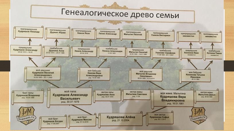 Презентация к исследовательской работе Кудряшовой А. "Моя семья"