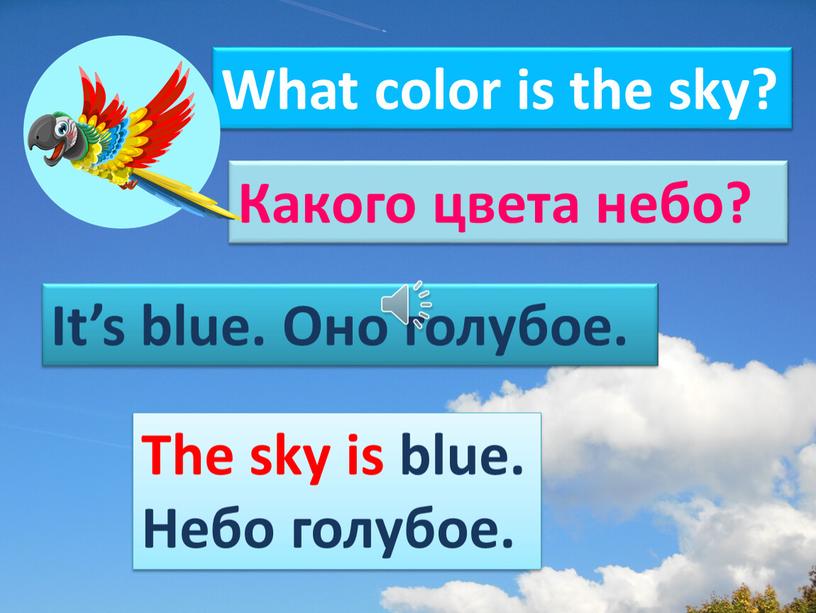 What color is the sky? Какого цвета небо?