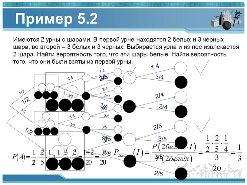 Пример 5.2 Имеются 2 урны с шарами