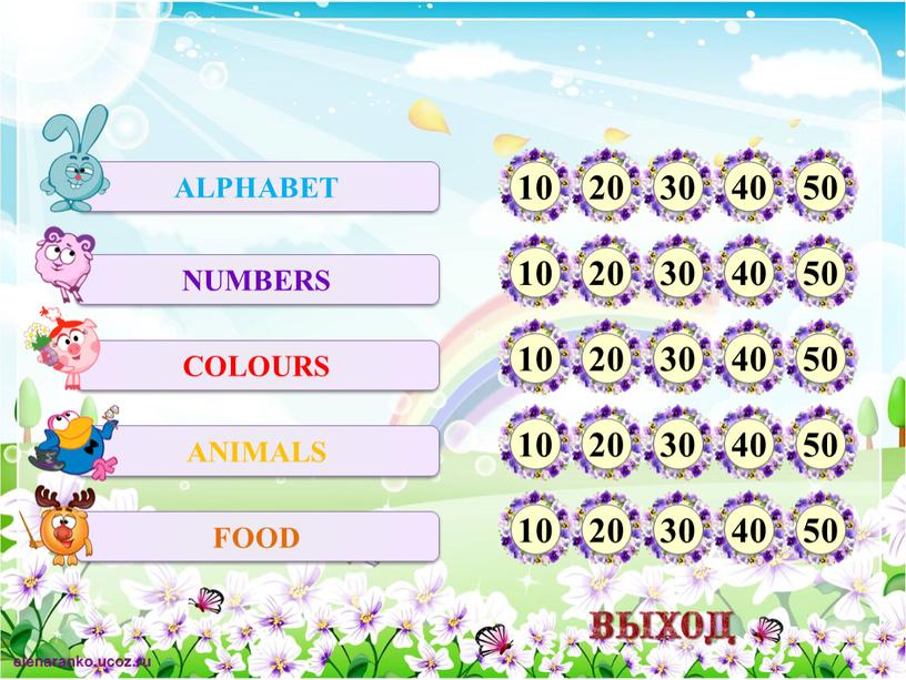 ALPHABET NUMBERS COLOURS ANIMALS