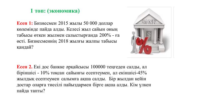 Есеп 1: Бизнесмен 2015 жылы 50 000 доллар көлемінде пайда алды