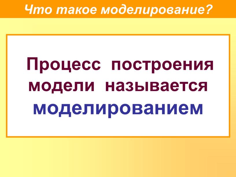 Процесс построения модели называется моделированием