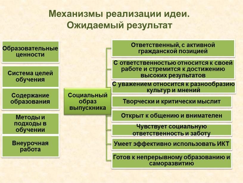 Механизмы реализации идеи. Ожидаемый результат