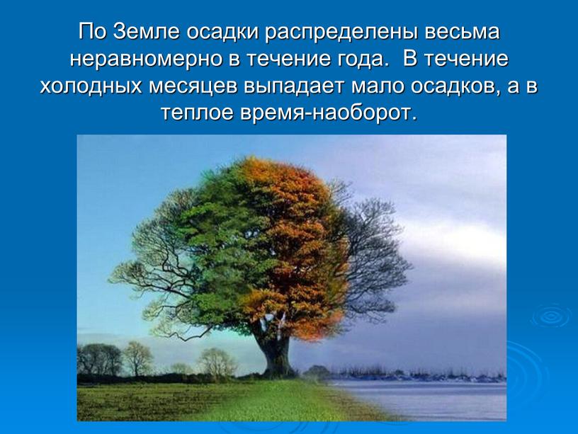 По Земле осадки распределены весьма неравномерно в течение года