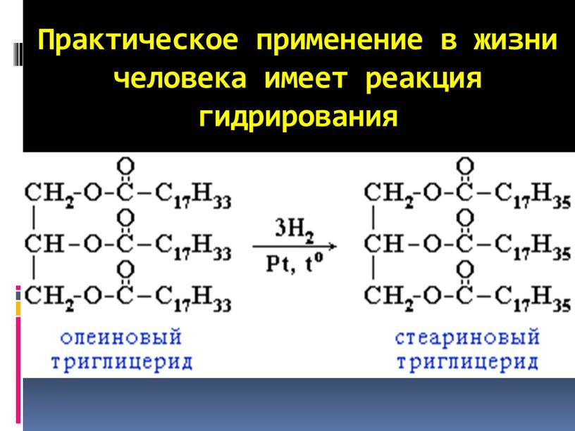 Практическое применение в жизни человека имеет реакция гидрирования