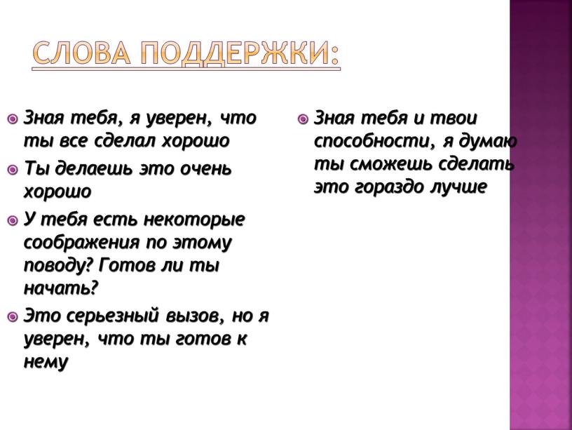 Слова поддержки: Зная тебя, я уверен, что ты все сделал хорошо