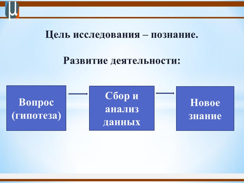 Цель исследования – познание. Развитие деятельности: