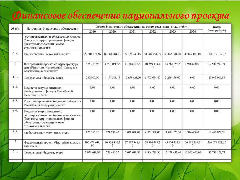 Финансовое обеспечение национального проекта