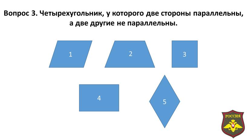 Вопрос 3. Четырехугольник, у которого две стороны параллельны, а две другие не параллельны