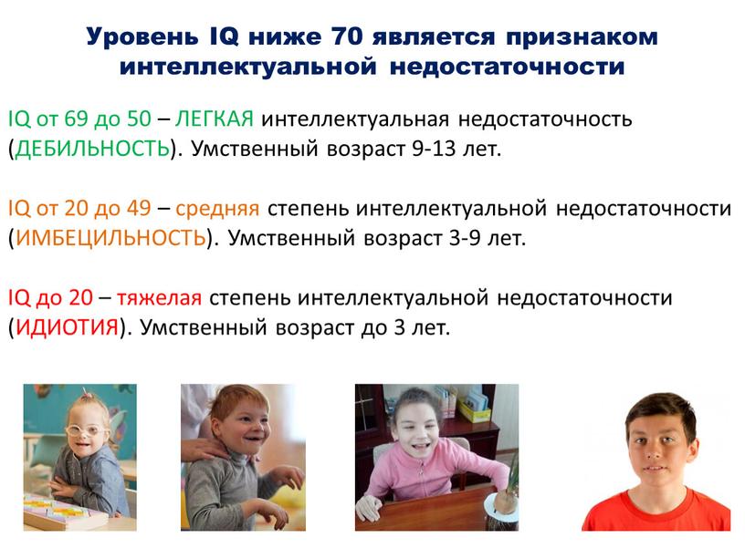 Уровень IQ ниже 70 является признаком интеллектуальной недостаточности