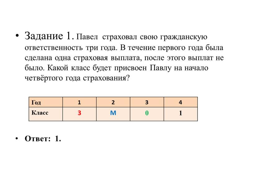 Задание 1. Павел страховал свою гражданскую ответственность три года