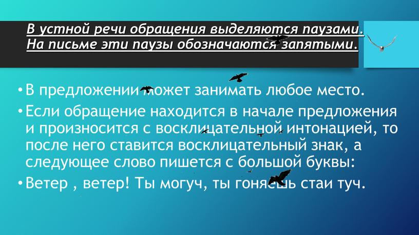 В устной речи обращения выделяются паузами