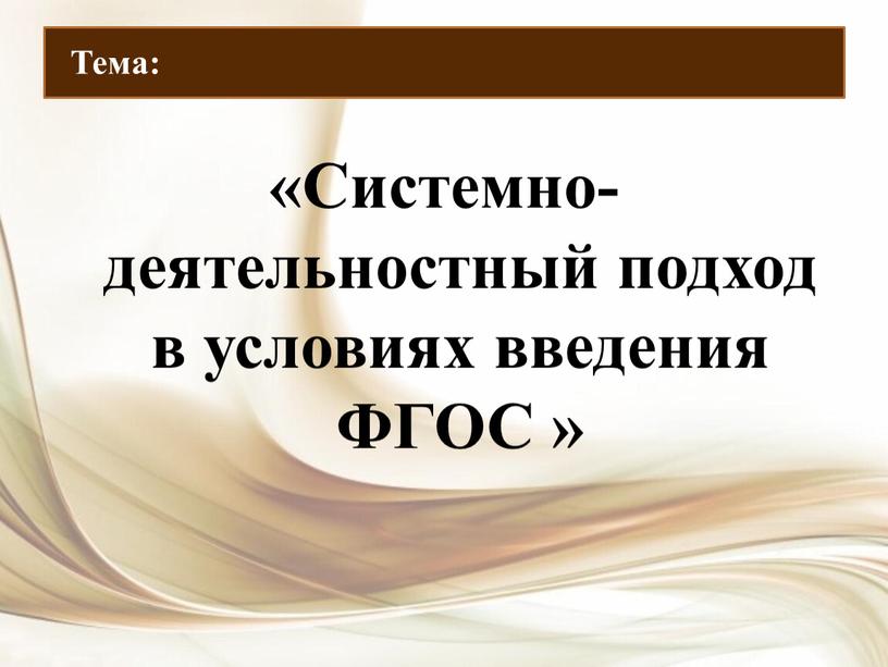 Системно-деятельностный подход в условиях введения