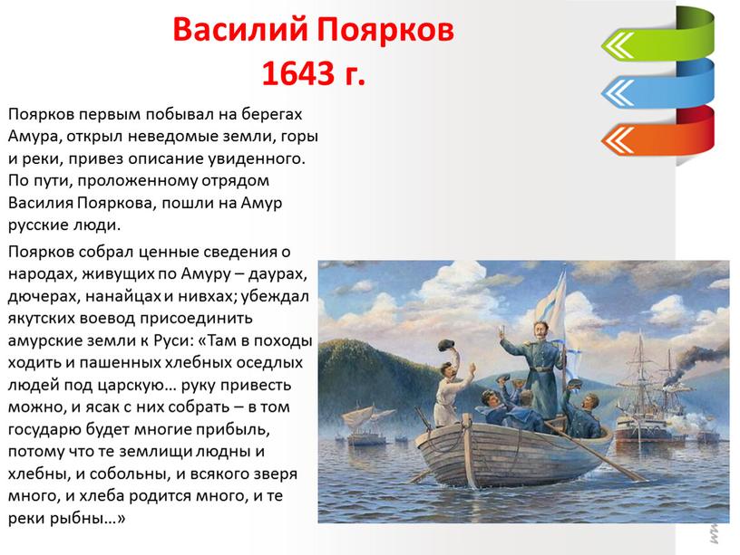 Василий Поярков 1643 г. Поярков первым побывал на берегах