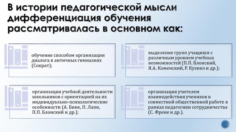 В истории педагогической мысли дифференциация обучения рассматривалась в основном как: