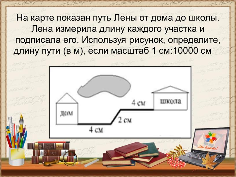 На карте показан путь Лены от дома до школы