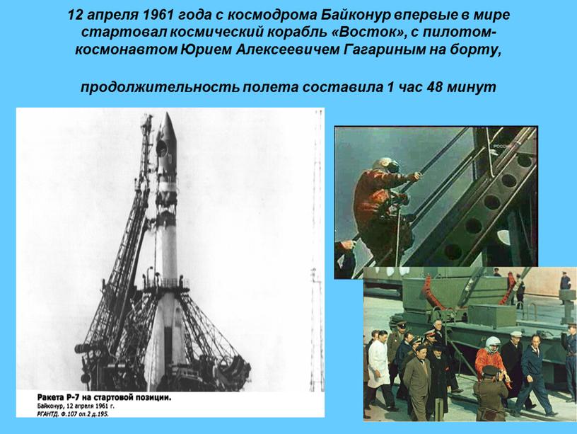Байконур впервые в мире стартовал космический корабль «Восток», с пилотом-космонавтом
