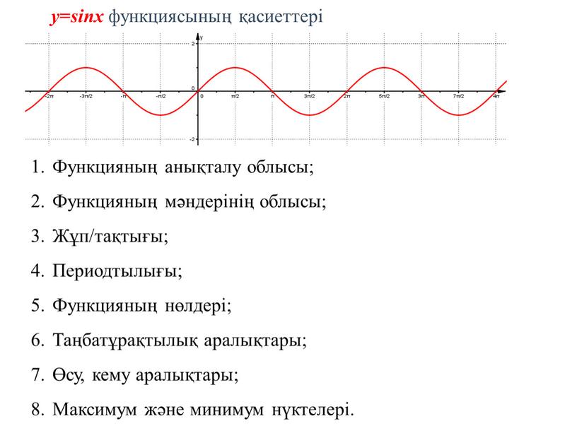 Функцияның анықталу облысы; Функцияның мәндерінің облысы;