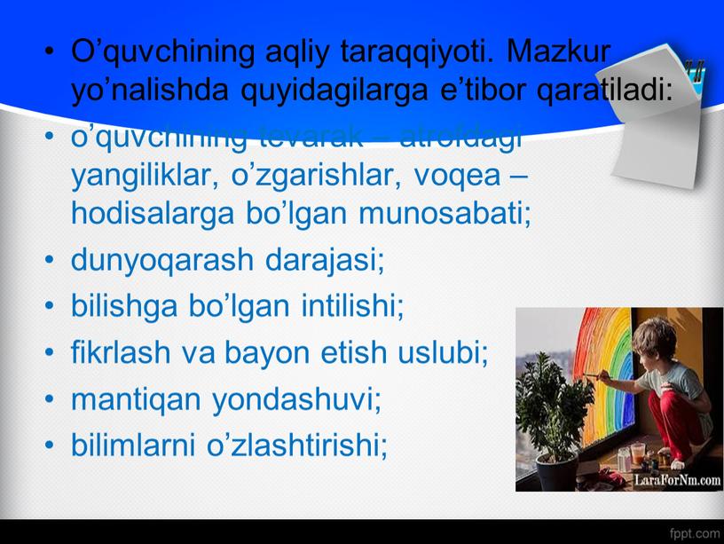 O’quvchining aqliy taraqqiyoti