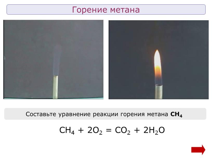 Горение метана Составьте уравнение реакции горения метана