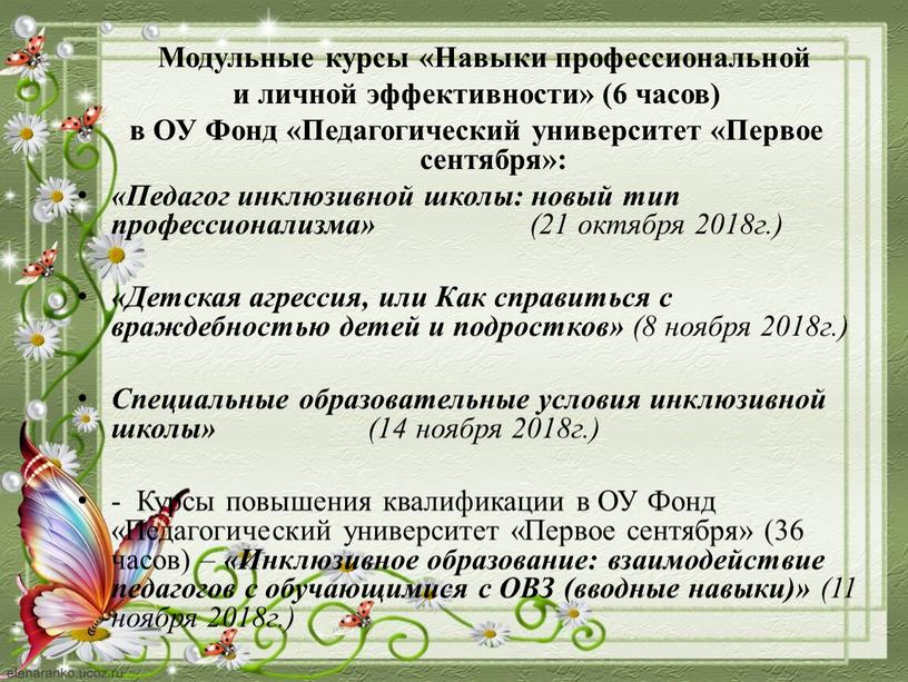 Модульные курсы «Навыки профессиональной и личной эффективности» (6 часов) в