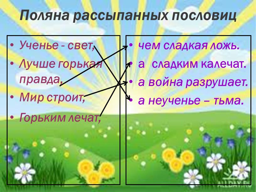 Поляна рассыпанных пословиц Ученье - свет,