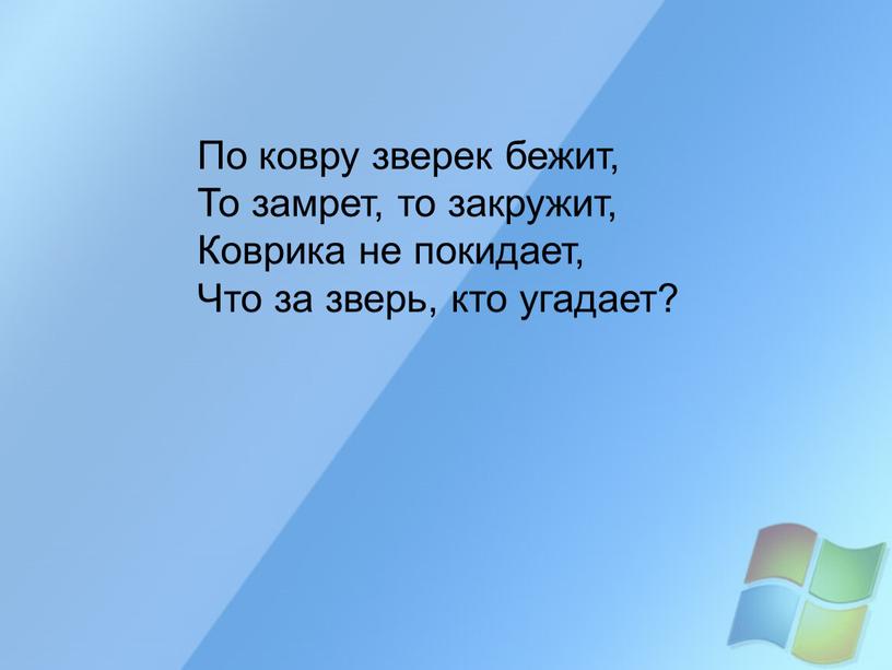 По ковру зверек бежит, То замрет, то закружит,