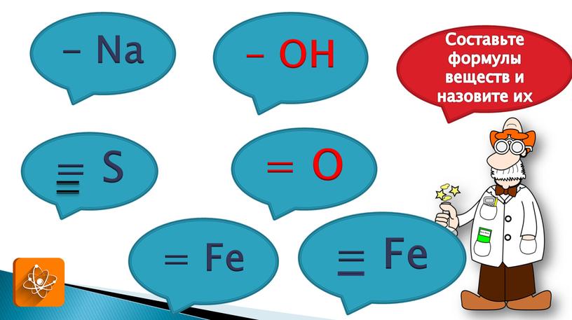 Na = S = Fe = O - OH Составьте формулы веществ и назовите их =