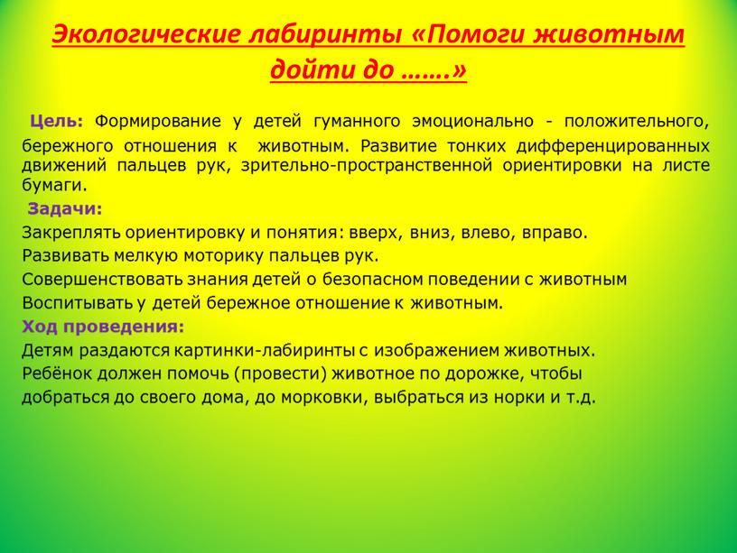 Экологические лабиринты «Помоги животным дойти до ……