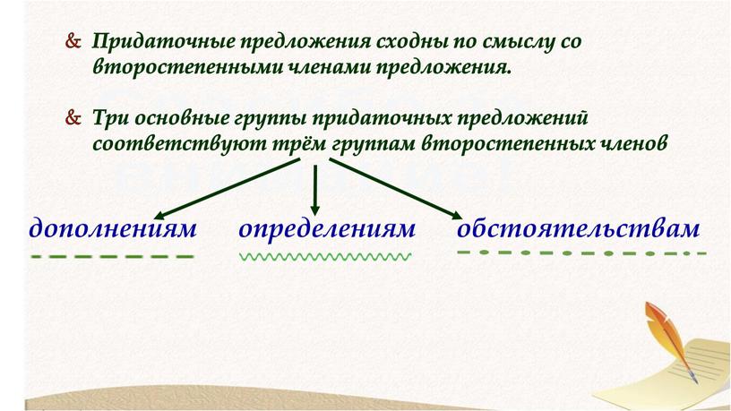 Придаточные предложения сходны по смыслу со второстепенными членами предложения