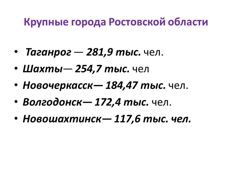 Крупные города Ростовской области