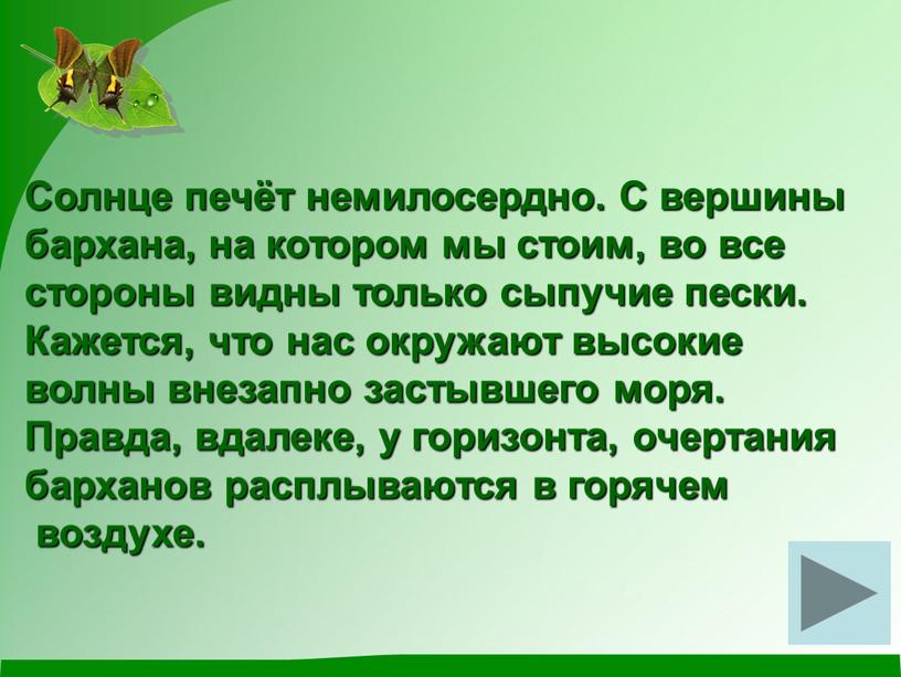 Солнце печёт немилосердно. С вершины бархана, на котором мы стоим, во все стороны видны только сыпучие пески