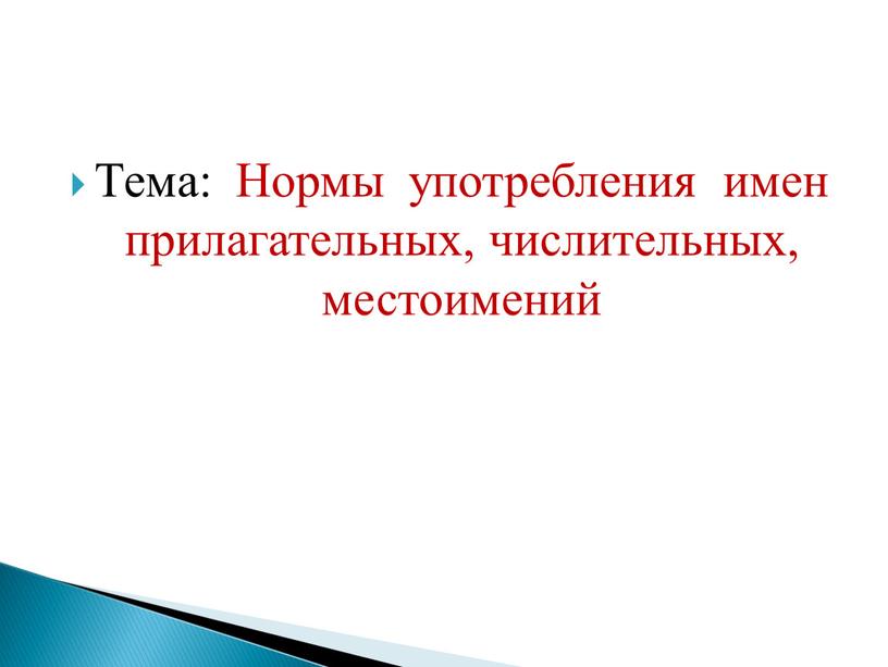 Тема: Нормы употребления имен прилагательных, числительных, местоимений