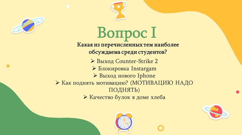 Вопрос I Какая из перечисленных тем наиболее обсуждаема среди студентов?