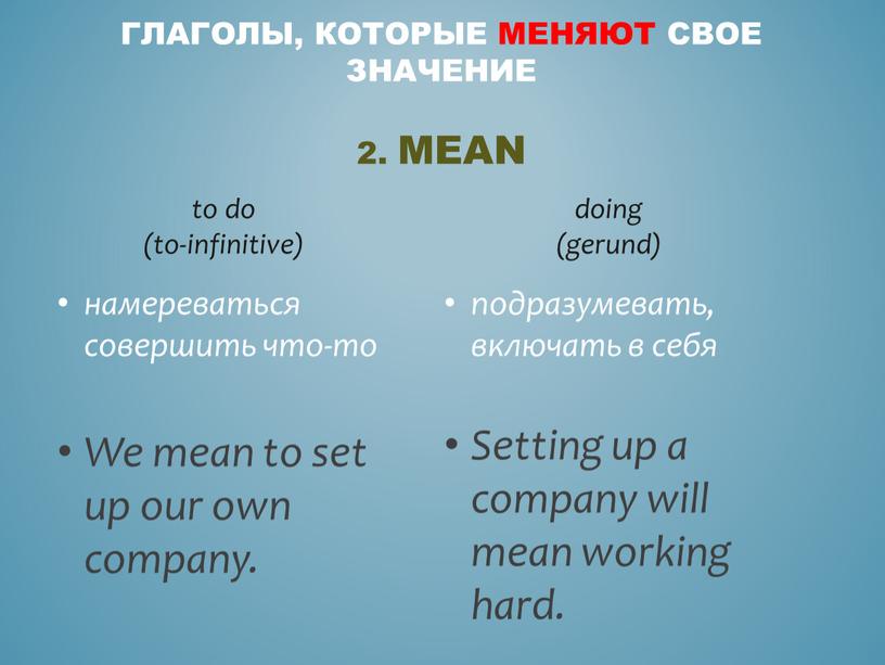 Mean to do (to-infinitive) намереваться совершить что-то