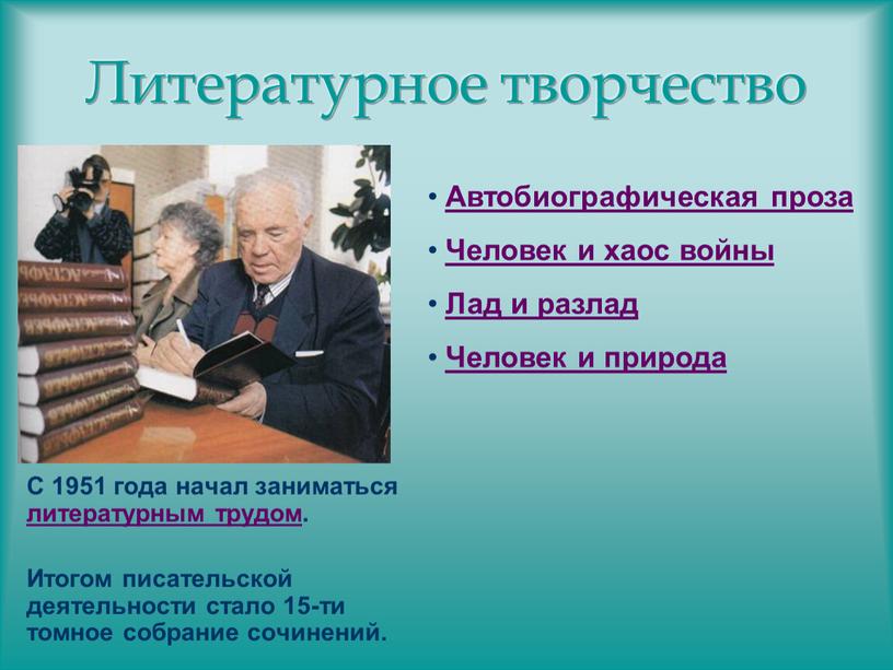 Литературное творчество С 1951 года начал заниматься литературным трудом