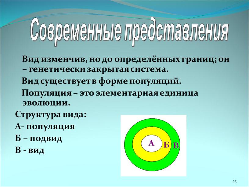 Вид изменчив, но до определённых границ; он – генетически закрытая система