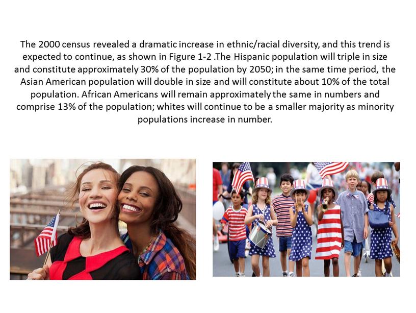 The 2000 census revealed a dramatic increase in ethnic/racial diversity, and this trend is expected to continue, as shown in