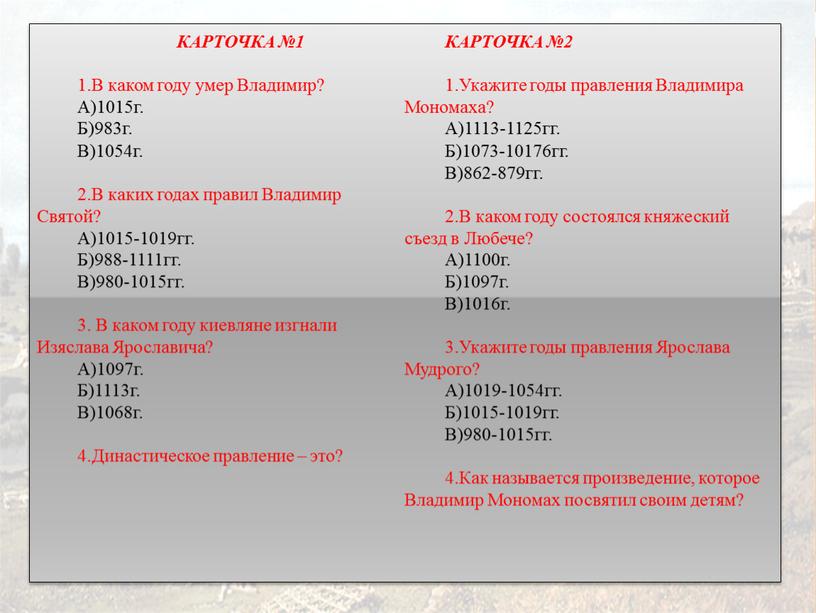 КАРТОЧКА №1 1.В каком году умер