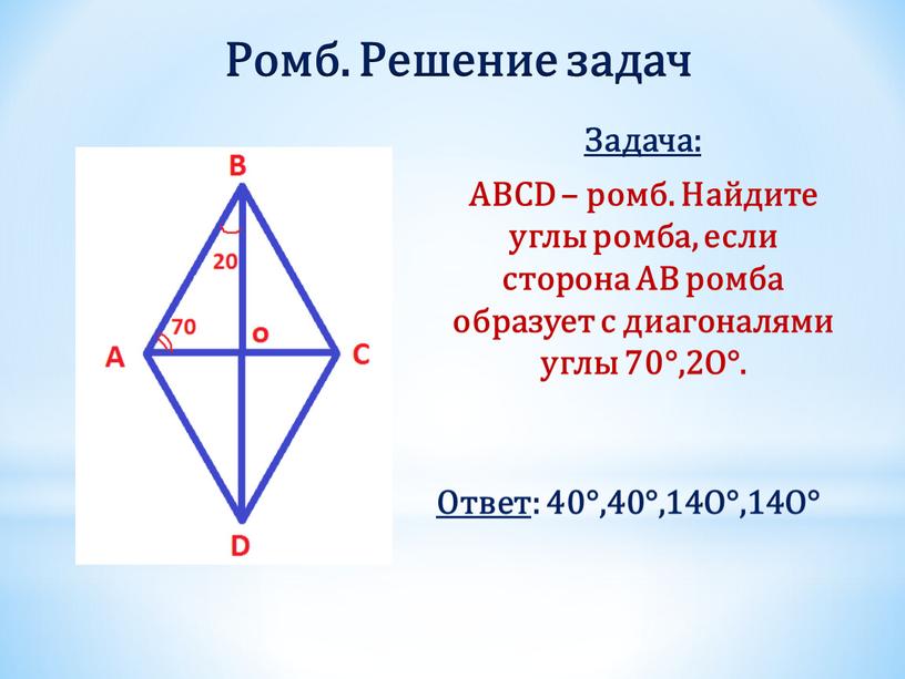 Ромб. Решение задач Задача: ABCD – ромб