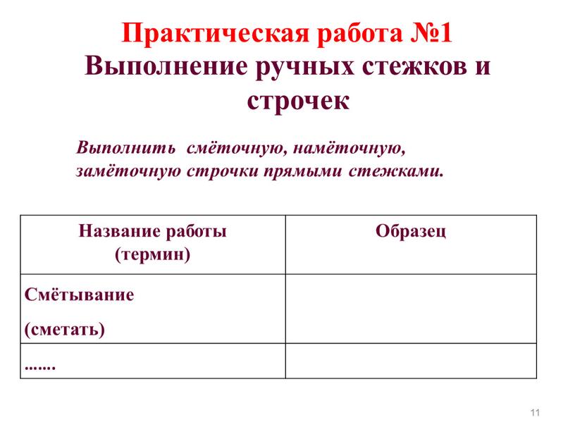 Практическая работа №1 Выполнение ручных стежков и строчек 11