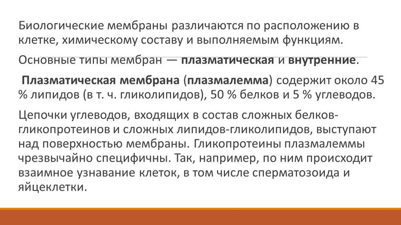 Биологические мембраны различаются по расположению в клетке, химическому составу и выполняемым функциям