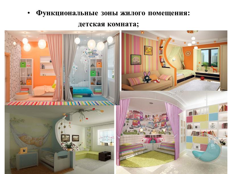 Функциональные зоны жилого помещения: детская комната;