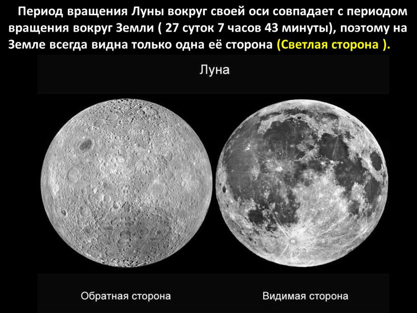 Период вращения Луны вокруг своей оси совпадает с периодом вращения вокруг