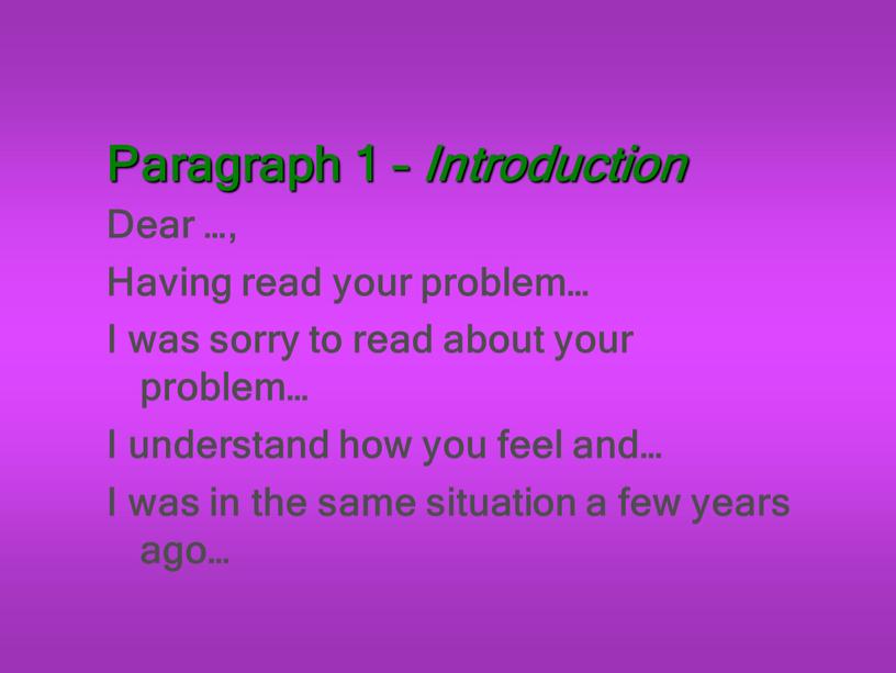 Dear …, Having read your problem…